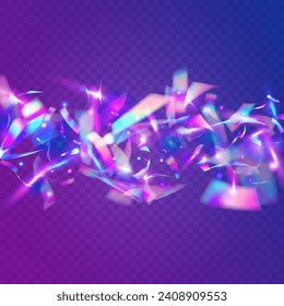 Iridescent Glare. Party Flyer. Flying Foil. Pink Laser Confetti. Modern Art. Light Sparkles. Carnival Effect. Blur Abstract Backdrop. Blue Iridescent Glare