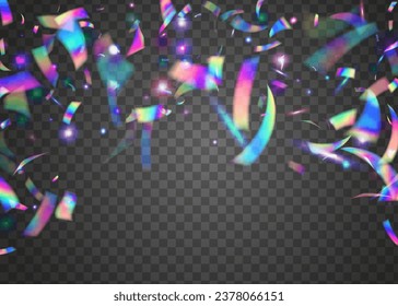 Iridescent Glare. Transparent Effect. Surreal Foil. Hologram Texture. Glitter Art. Violet Metal Glitter. Party Realistic Sunlight. Shiny Flare. Purple Iridescent Glare