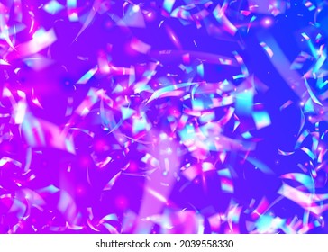 Iridescent Glitter. Falling Sparkles. Blue Party Background. Luxury Art. Modern Foil. Metal Prism. Kaleidoscope Effect. Disco Celebrate Gradient. Violet Iridescent Glitter