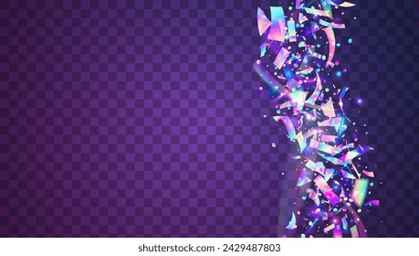 Iridescent Glitter. Laser Texture. Falling Banner. Pink Happy Burst. Transparent Paper. Glare Birthday Cristals. Unicorn Confetti. Modern Design. Purple Iridescent Glitter