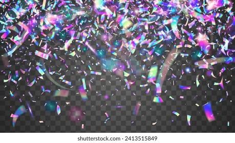 Iridescent Glitter. Pink Disco Burst. Cristal Design. Laser Concept. Transparent Confetti. Light Birthday Backdrop. Falling Dust. Hologram Sparkle. Purple Iridescent Glitter