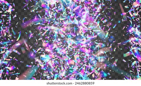 Iridescent Glitter. Rainbow Serpentine. Cristal Poster. Modern Banner. Purple Disco Burst. Happy Isolated Explosion. Laser Pattern. Festive Sparkle. Blue Iridescent Glitter