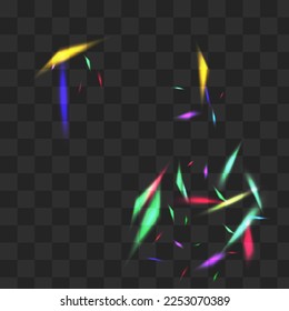 Fondo transparente del vector de brillo irlandés. Holograma Confetti Christmas Backdrop. Folleto de papel de reflexión luminosa. Papel de fondo de escritorio de espuma de resplandor.