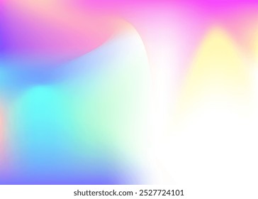 Gradiente Iridescente. Capa brilhante. Convite Para Holografia Pop. Textura abstrata. Fundo holográfico. Fundo Azul Suave. Placa vibrante. Formas de metal. Gradiente rosa iridescente