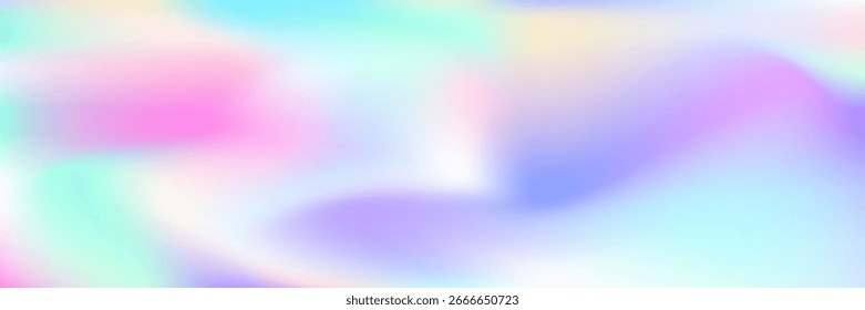 Gradiente Iridescente. Holograma de fundo. Textura de metal azul. Kawaii Fluid Convite para Geometria de Desfoque. Cartão digital. Textura abstrata. Banner Brilhante. Gradiente Iridescente Roxo