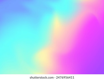 Degradado iridiscente. Neon Glitch. Fondo suave azul. Textura Abstractas. Fondo holográfico. Tarjeta de moda. Ilustración retro multicolor. Papel unicornio. Degradado iridiscente violeta