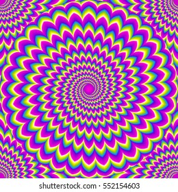 Iridescent growing sphere. Optical expansion illusion. Seamless pattern.
