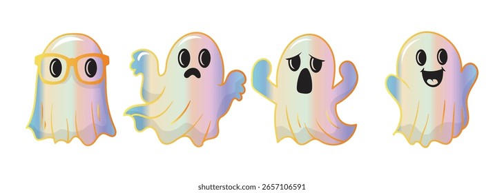 Ilustración vectorial de fantasma de halloween iridiscente