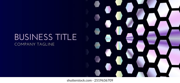 Iridescent Hexagon Background Banner in Dark Blue and Glossy Colors