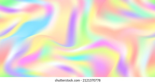 Iridescent holographic abstract pastel rainbow seamless pattern. Vibrant background in 80s and 90s style. Tie dye art gradient effect. Unicorn wallpaper. Fairy tale backdrop.