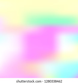Iridescent holographic background. Foil rainbow texture. Abstract soft pastel colors backdrop. Trendy creative vector cosmic gradient. Vibrant print illustration. Creative neon template for banner.