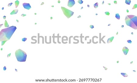 Iridescent holographic crystals and gems float freely creating mesmerizing abstract background Sharp facets and vibrant pastel colors provide futuristic and ethereal