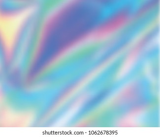 Iridescent holographic gradient mesh vector illustration. Colorful background.