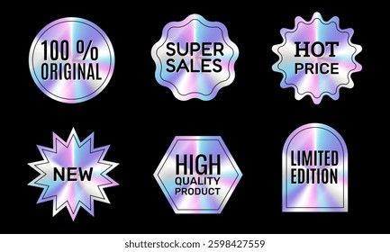 Iridescent holographic stickers set, y2k discount labels, sale