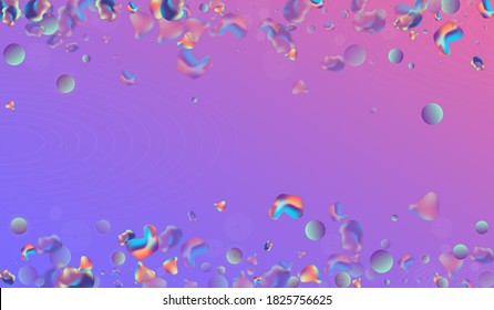Fondo azul del vector de salpicaduras de holografía irlandesa. Pancarta cósmica. Diseño de burbujas de degradado de color. Afiche Neon Shape.