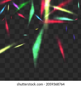 Iridescent Kaleidoscope Vector Transparent Background. Shiny Glitch Laser Template. Neon Lens Overlay Banner. Hologram Effect Bokeh Branch.