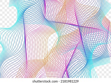 Iridescent Line Background Transparent Vector. Minimal Banner. Gradient Ribbon Context. Contour Abstract Texture. Rainbow Stream Mesh.