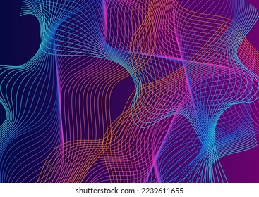 Iridescent Line Background Violet Vector. Creative Backdrop. Bright Soundwave Dynamic. Energy Contour Banner. Gradient Holistic.