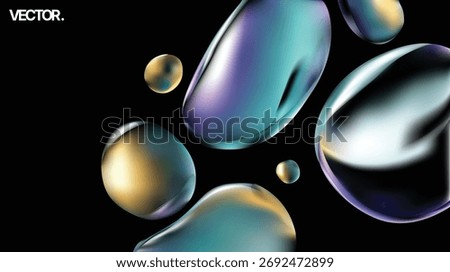 Iridescent Liquid Bubbles on Black Background A Captivating Abstract 3D Vector Artwork