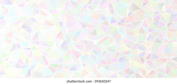 Iridescent Low Poly Background. White to Pastel Multicolored Icy Shiny Crystal Texture. Mother-of-pearl Opalescent Sparkling Facets. Vector Graphic for Web, Mobile Interfaces or Print Design.