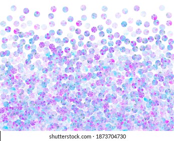 Iridescent paillettes confetti placer vector composition. Festive shining tinsel particles holiday glitter top view. Birthday confetti scatter shiny background.