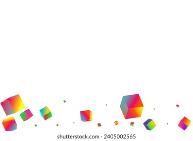 Iridescent Polygon Vector White Background. Gradient Style Confetti Cover. Geometric Brick Template. Rainbow Block Abstract Image.