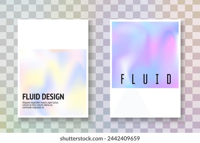 Irisierendes Poster. Grafischer Effekt. Minimalistische Präsentation. Bunte Metallbroschüre. Moderner Bildschirm. Hintergrund 1980. In: Violet Spectrum Label. Blaues schillerndes Poster