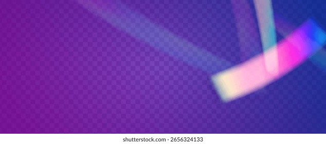 Fondo de prisma iridiscente. Efecto de fuga de luz de arco iris.  Las Rayas De La Lente En Una Superposición Holográfica Con Resplandor Abstractas Y Luz Solar. Fondo De Prisma De Cristal Iridiscente Con Luz.