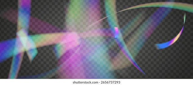 Fondo de prisma iridiscente. Efecto de fuga de luz de arco iris.  Brillo De Espectro Y Haz De Cámara Con Una Explosión De Color Y Brillo De Gema. Fondo De Prisma De Cristal Iridiscente Con Luz.