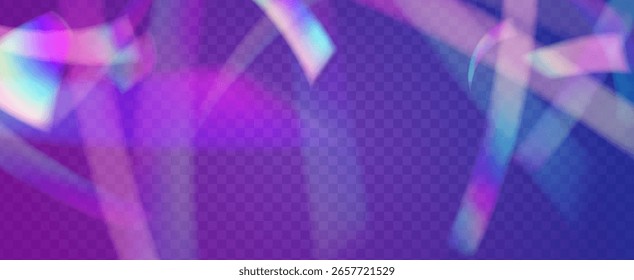 Fondo de prisma iridiscente. Efecto de fuga de luz de arco iris.  Brilla A Través De Un Filtrar De Rayas De Neón Y Brillo En Los Colores Aurora. Fondo De Prisma De Cristal Iridiscente Con Luz.
