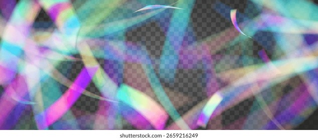 Fondo de prisma iridiscente. Efecto de fuga de luz de arco iris.  Las Rayas De La Lente En Una Superposición Holográfica Con Resplandor Abstractas Y Luz Solar. Fondo De Prisma De Cristal Iridiscente Con Luz.