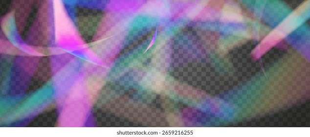 Fondo de prisma iridiscente. Efecto de fuga de luz de arco iris.  Superposición De Neón Y Resplandor De Diamantes Con Luz Abstractas Y Brillo Holográfico. Fondo De Prisma De Cristal Iridiscente Con Luz.