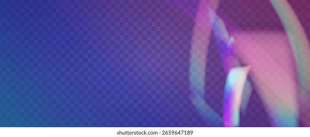 Fondo de prisma iridiscente. Efecto de fuga de luz de arco iris.  Amanece A Través De Una Lente De Vidrio Con Rayas De Bokeh Y Llamarada De Holograma. Fondo De Prisma De Cristal Iridiscente Con Luz.