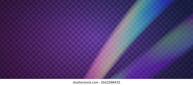 Fondo de prisma iridiscente. Efecto de fuga de luz de arco iris.  Las Rayas De La Lente En Una Superposición Holográfica Con Resplandor Abstractas Y Luz Solar. Fondo De Prisma De Cristal Iridiscente Con Luz.