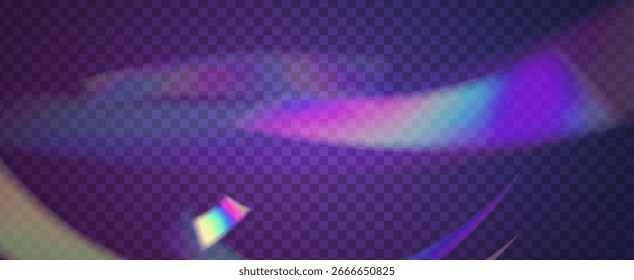 Irisierender Prismenhintergrund. Leckage-Effekt bei Regenbogenlicht.  Abstrakte Diamanttextur mit transparentem Glanz und holografischer Linsenfackel. Irisierender kristalliner Prismenhintergrund mit Licht.