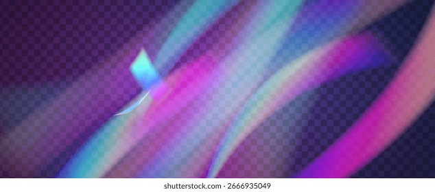 Fondo de prisma iridiscente. Efecto de fuga de luz de arco iris.  Filtrar De Cámara Con Superposición Holográfica, Textura Desenfocada Y Haz De Fantasía. Fondo De Prisma De Cristal Iridiscente Con Luz.