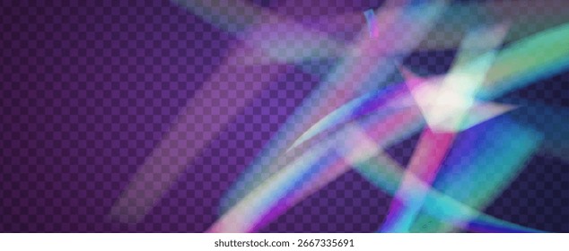 Fondo de prisma iridiscente. Efecto de fuga de luz de arco iris.  Brillo De Espectro Y Haz De Cámara Con Una Explosión De Color Y Brillo De Gema. Fondo De Prisma De Cristal Iridiscente Con Luz.