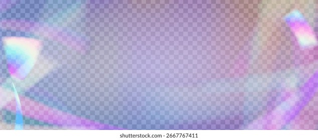 Iridescent Prism Background. Rainbow Light Leak Effect.  Lens Streaks On A Holographic Overlay With Abstract Glare And Sunlight. Iridescent Crystal Prism Background With Light.