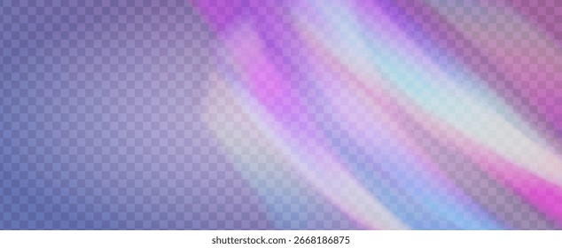 Iridescent Prism Background. Rainbow Light Leak Effect.  Lens Streaks On A Holographic Overlay With Abstract Glare And Sunlight. Iridescent Crystal Prism Background With Light.