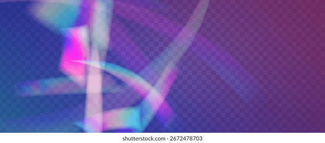 Irisierender Prismenhintergrund. Leckage-Effekt bei Regenbogenlicht.  Abstrakte Diamanttextur mit transparentem Glanz und holografischer Linsenfackel. Irisierender kristalliner Prismenhintergrund mit Licht.