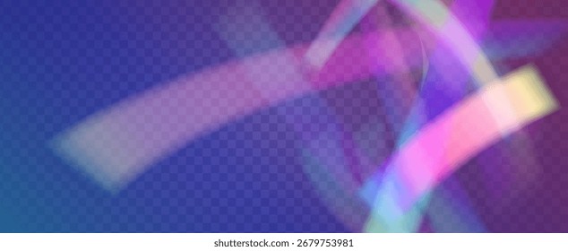 Iridescent Prism Background. Rainbow Light Leak Effect.  Glitter Ray And Diamond Gradient With Glow Overlay On Transparent Film. Iridescent Crystal Prism Background With Light.