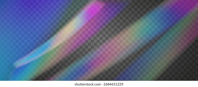 Irisierender Prismenhintergrund. Leckage-Effekt bei Regenbogenlicht.  Farbverlauf-Aurora mit weicher Textur, Sonnenstrahlen und Glasbrechung. Irisierender kristalliner Prismenhintergrund mit Licht.