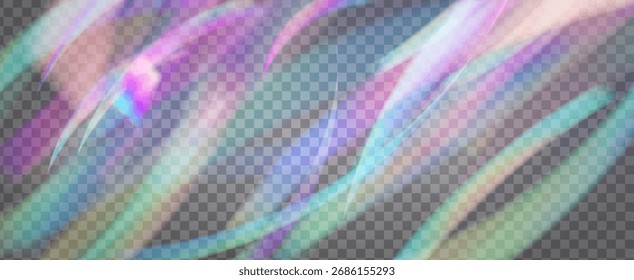 Prism Iridescente. Efeito de Vazamento de Luz do Arco-íris.  Intermitência De Vetor Com Filtro De Luz Solar, Efeito De Desfoque E Feixe De Câmera Brilhante. Cristal Iridescente Prism Fundo Com Luz.