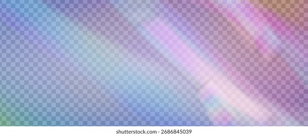 Iridescent Prism Background. Rainbow Light Leak Effect.  Glitter Ray And Diamond Gradient With Glow Overlay On Transparent Film. Iridescent Crystal Prism Background With Light.