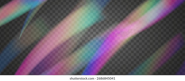 Iridescent Prism Background. Rainbow Light Leak Effect.  Gradient Aurora With A Soft Texture, Rays Of Sunlight, And Glass Refraction. Iridescent Crystal Prism Background With Light.