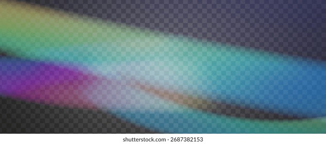 Fondo de prisma iridiscente. Efecto de fuga de luz de arco iris.  Aurora De Gradiente Con Textura Suave, Rayos De Luz Solar Y Refracción De Vidrio. Fondo De Prisma De Cristal Iridiscente Con Luz.