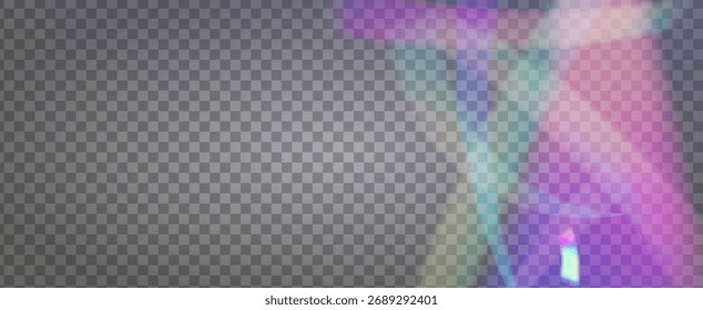 Iridescent Prism Background. Rainbow Light Leak Effect.  Lens Streaks On A Holographic Overlay With Abstract Glare And Sunlight. Iridescent Crystal Prism Background With Light.