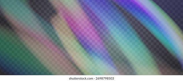 Fondo de prisma iridiscente. Efecto de fuga de luz de arco iris.  Superposición De Vidrio Con Resplandor Solar, Rayas De Neón Y Brillo De Gradiente Sutil. Fondo De Prisma De Cristal Iridiscente Con Luz.