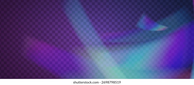 Fondo de prisma iridiscente. Efecto de fuga de luz de arco iris.  Las Rayas De La Lente En Una Superposición Holográfica Con Resplandor Abstractas Y Luz Solar. Fondo De Prisma De Cristal Iridiscente Con Luz.