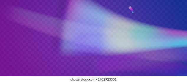 Fondo de prisma iridiscente. Efecto de fuga de luz de arco iris.  El Vector Estalló Con Un Filtrar De Luz Solar, Un Efecto De Desenfoque Y Un Haz De Cámara Brillante. Fondo De Prisma De Cristal Iridiscente Con Luz.